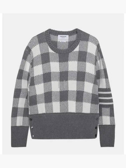 Men's 4 Bar Gingham Check Jacquard Knit Top Grey - THOM BROWNE - BALAAN 2