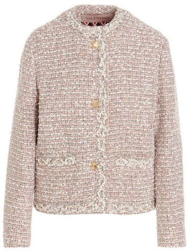 Studded Button Tweed Jacket Pink - VALENTINO - BALAAN 1