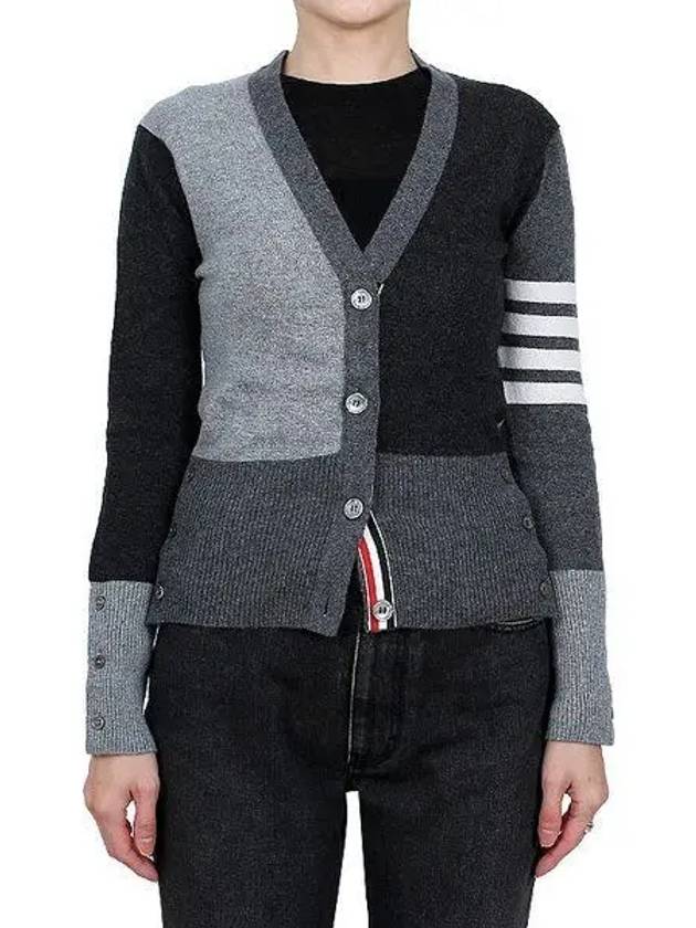 Fun Mix 4 Bar V-Neck Cashmere Cardigan Grey - THOM BROWNE - BALAAN 2