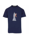 Oly Empire Fox Printing Round Cotton Short Sleeve T-Shirt Navy - MAISON KITSUNE - BALAAN 1