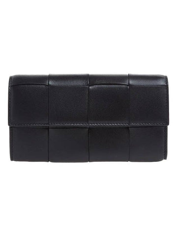 Intrecciato Flap Long Wallet Black - BOTTEGA VENETA - BALAAN.