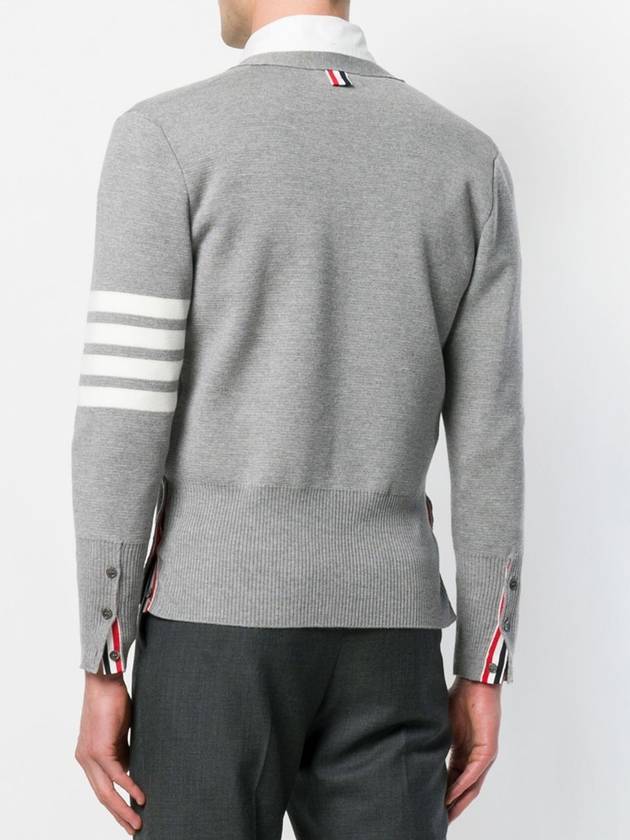 Milano Stitch Fine Merino Wool V-neck Cardigan Light Gray - THOM BROWNE - BALAAN 5