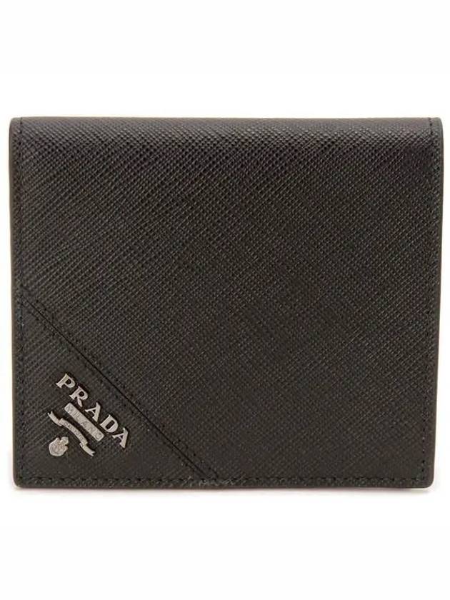 Saffiano Triangle Logo Half Wallet Black - PRADA - BALAAN 2