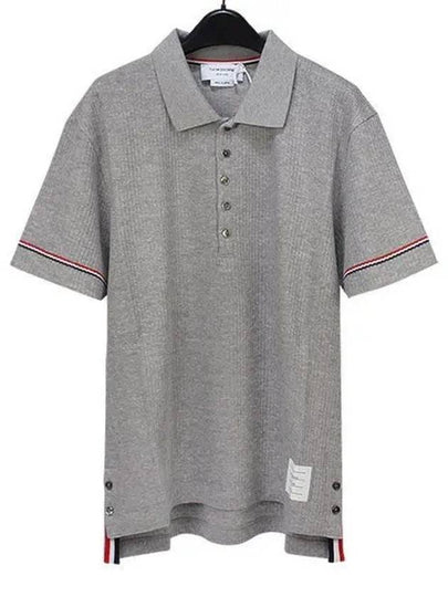 Thermal Rip Stripe Short Sleeve Polo Shirt Grey - THOM BROWNE - BALAAN 2