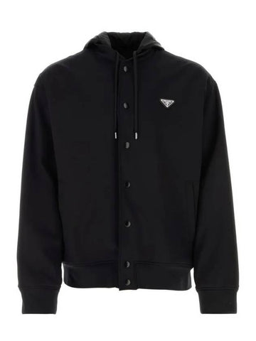 Cotton Fleece Cardigan Hoodie - PRADA - BALAAN 1