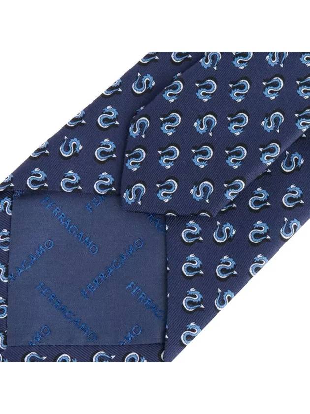 Dragon Print Silk Tie Navy - SALVATORE FERRAGAMO - BALAAN 4