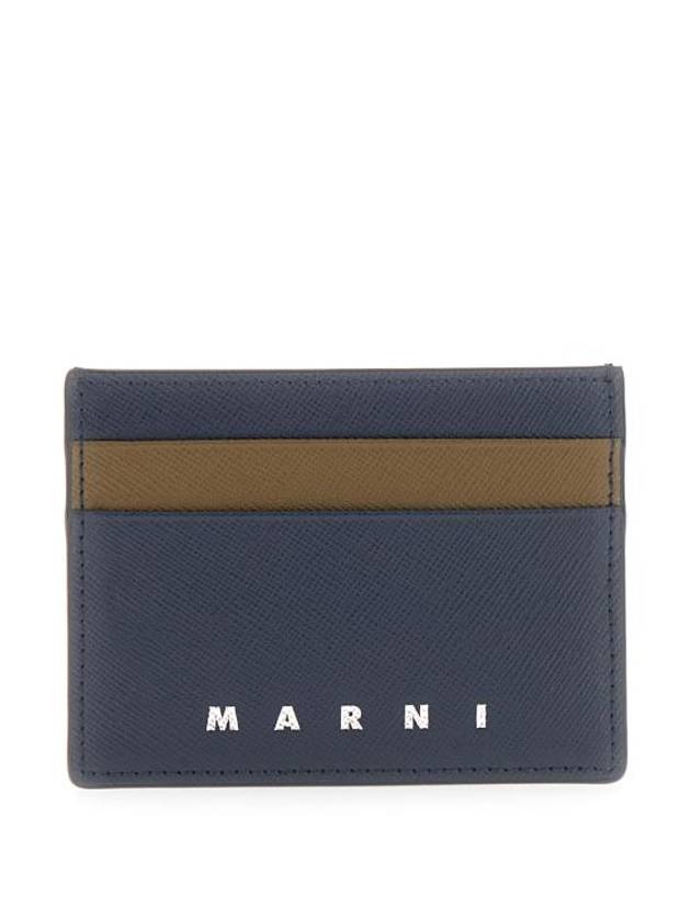 Debossed Logo Leather Card Wallet Navy - MARNI - BALAAN 2