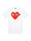 Play Men's Double Blue Eyes Heart Red Wappen Short Sleeve T-Shirt White - COMME DES GARCONS - BALAAN 1