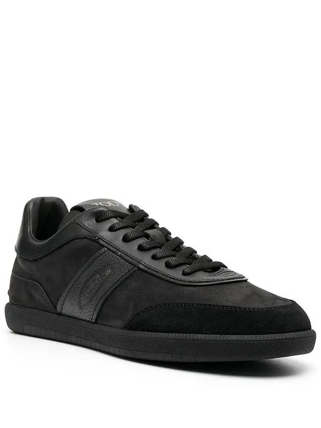 Suede Logo Panel Low-Top Sneakers Black - TOD'S - BALAAN 3