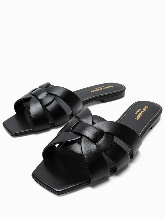 Tribute Smooth Leather Flat Mules Black - SAINT LAURENT - BALAAN 6