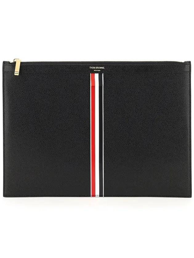 Pebble Grain Three Stripes Medium Clutch Bag Black - THOM BROWNE - BALAAN 1