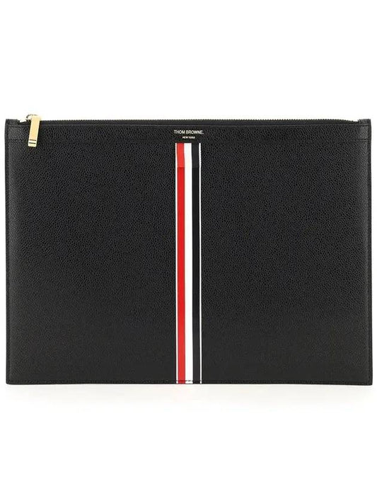 Pebble Grain Three Stripes Medium Clutch Bag Black - THOM BROWNE - BALAAN 1