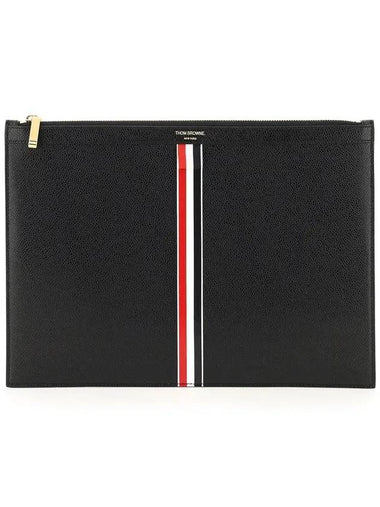 Pebble Grain Three Stripes Medium Clutch Bag Black - THOM BROWNE - BALAAN 1