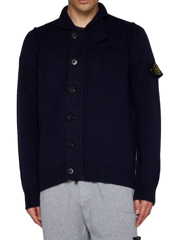 Lambswool Knit Cardigan Navy - STONE ISLAND - BALAAN 3