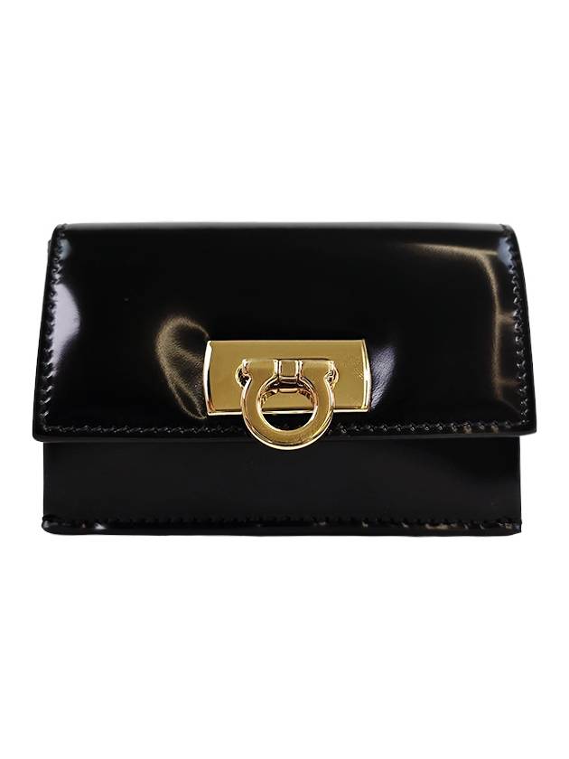 Women's Logo Closure Card Wallet Black - SALVATORE FERRAGAMO - BALAAN 2