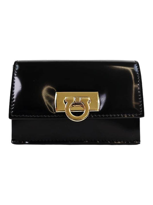 Women's Logo Closure Card Wallet Black - SALVATORE FERRAGAMO - BALAAN 2