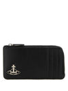 Logo Plaque Zipped Card Wallet Black - VIVIENNE WESTWOOD - BALAAN 1