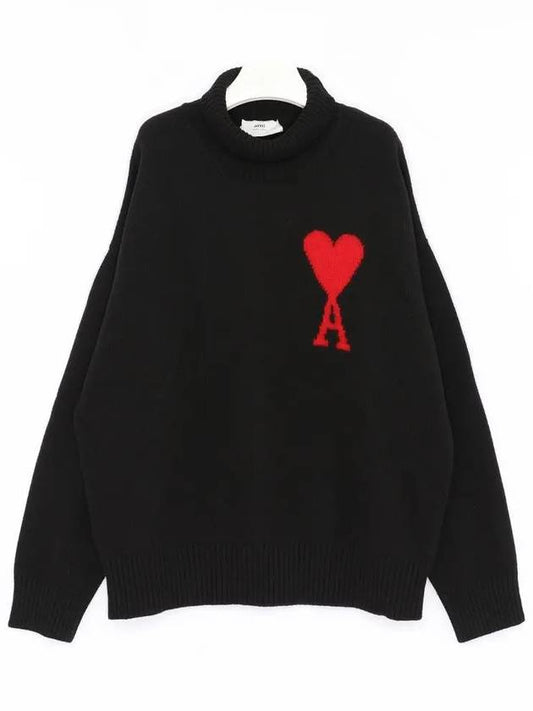 Heart Logo Knit Turtleneck Black - AMI - BALAAN 2