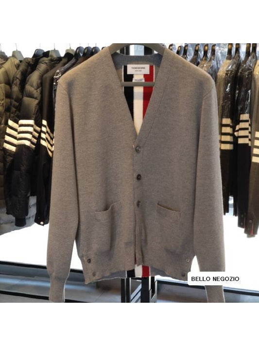 Men's Centerback Stripe Milino Stitch Wool Cardigan Light Grey - THOM BROWNE - BALAAN 2