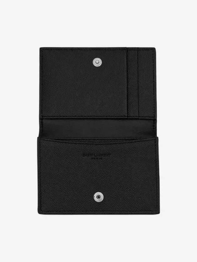 Business Flap in Grain De Poudre Embossed Leather Card Wallet Black - SAINT LAURENT - BALAAN 3