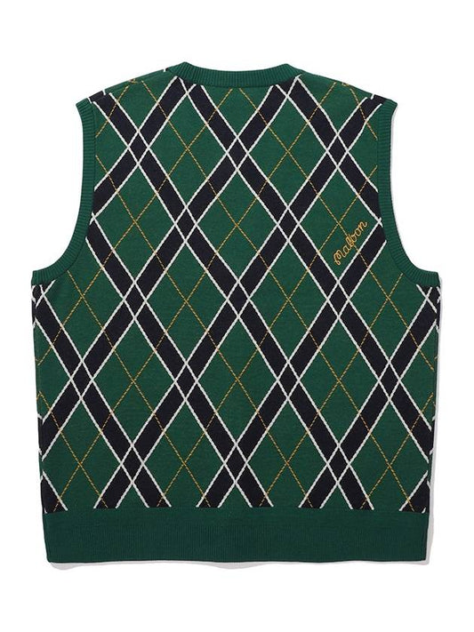 Argyle pattern open vest GREEN WOMAN - MALBON GOLF - BALAAN 2