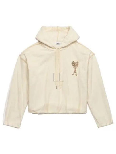 Crystal Heart Logo Hoodie Beige - AMI - BALAAN 2