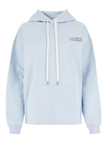 Logo Drawstring Cotton Hooded Top Blue - MARNI - BALAAN 1