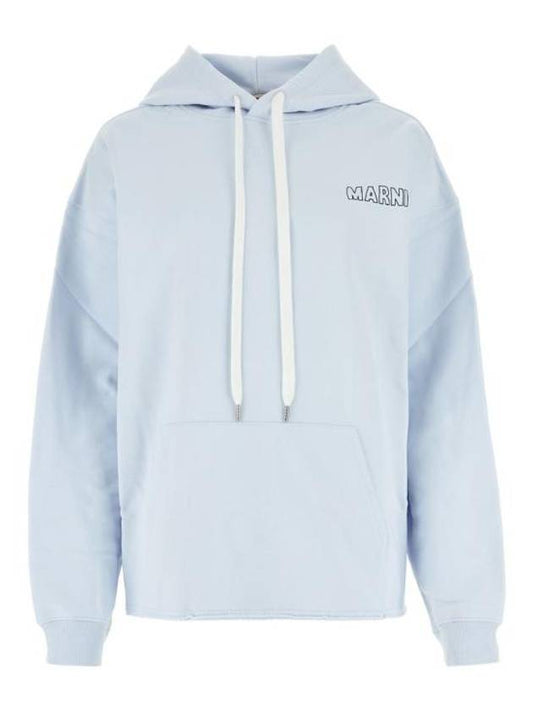 Logo Drawstring Cotton Hooded Top Blue - MARNI - BALAAN 1