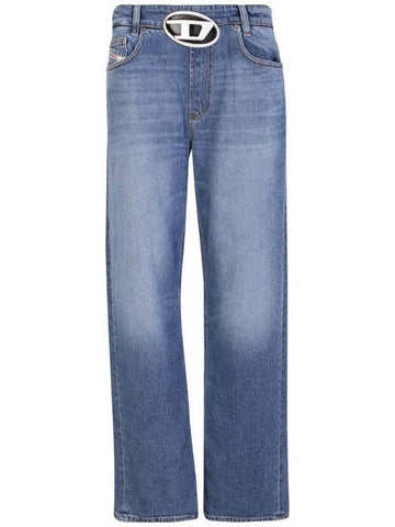 Women's D Arc Logo Buckle Denim Straight Jeans Blue - DIESEL - BALAAN.