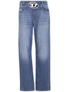 Women's D Arc Logo Buckle Denim Straight Jeans Blue - DIESEL - BALAAN 1