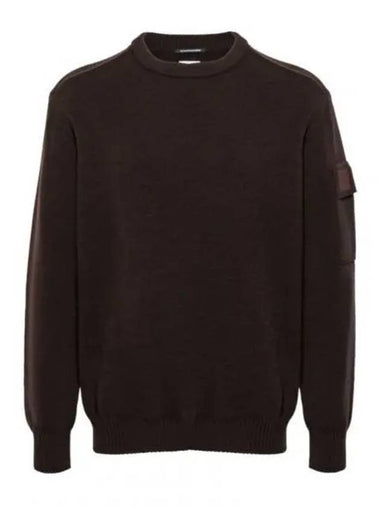 Merino Wool Crew Neck Knit Top Brown - CP COMPANY - BALAAN 1