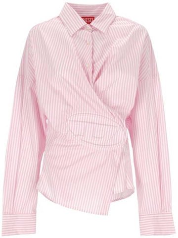 D Sizen N2 Asymmetric Design Striped Long Sleeve Shirt Pink - DIESEL - BALAAN 1