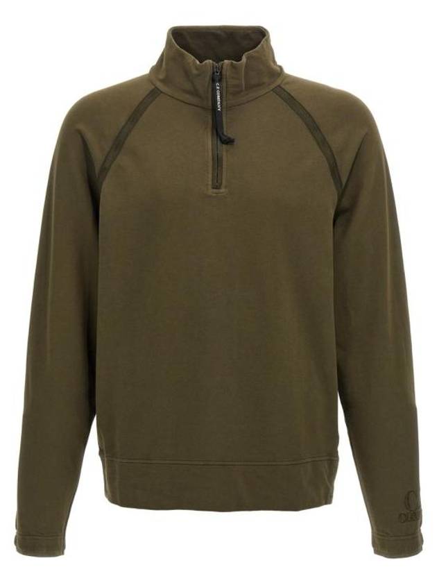 Light Fleece Half Zipped Sweatshirt Green - CP COMPANY - BALAAN 1