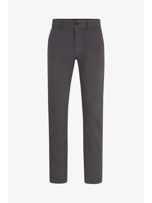 Slim Fit Stretch Cotton Satin Chino Straight Pants Grey - HUGO BOSS - BALAAN 1