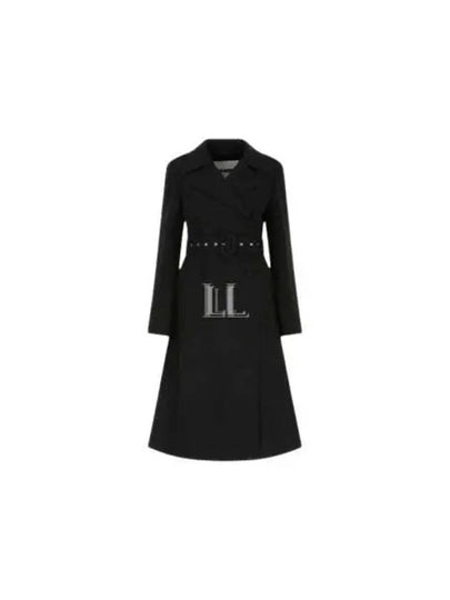 Belted Virgin Wool Double Coat Black - JIL SANDER - BALAAN 2