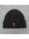 Heart Logo Wool Beanie Black - AMI - BALAAN 3