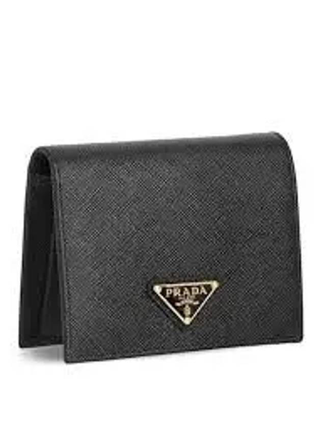 Gold Hardware Triangle Logo Saffiano Half Wallet Black - PRADA - BALAAN 2