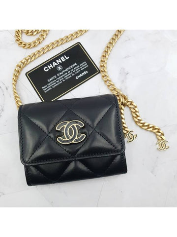 Black CC logo flap chain card wallet black gold plated - CHANEL - BALAAN 1