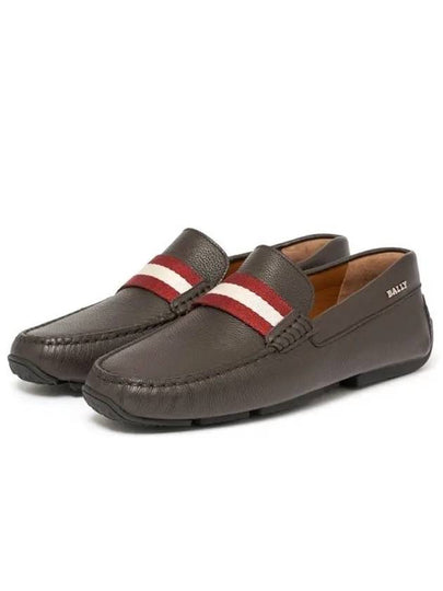 Men's Pierced Striped Leather Loafers Brown - BALLY - BALAAN 2