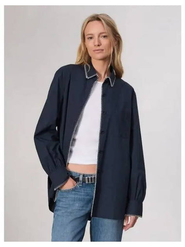 Rag Bone Women s Maxine Blanket Stitch Shirt Blouse Southern Navy Domestic Product GM0024081640314 - RAG & BONE - BALAAN 1