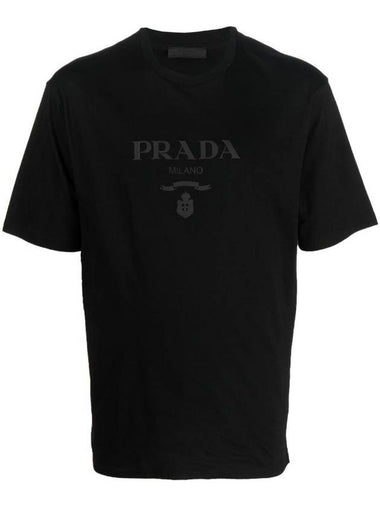 Logo Cotton Short Sleeve T-Shirt Black - PRADA - BALAAN 1