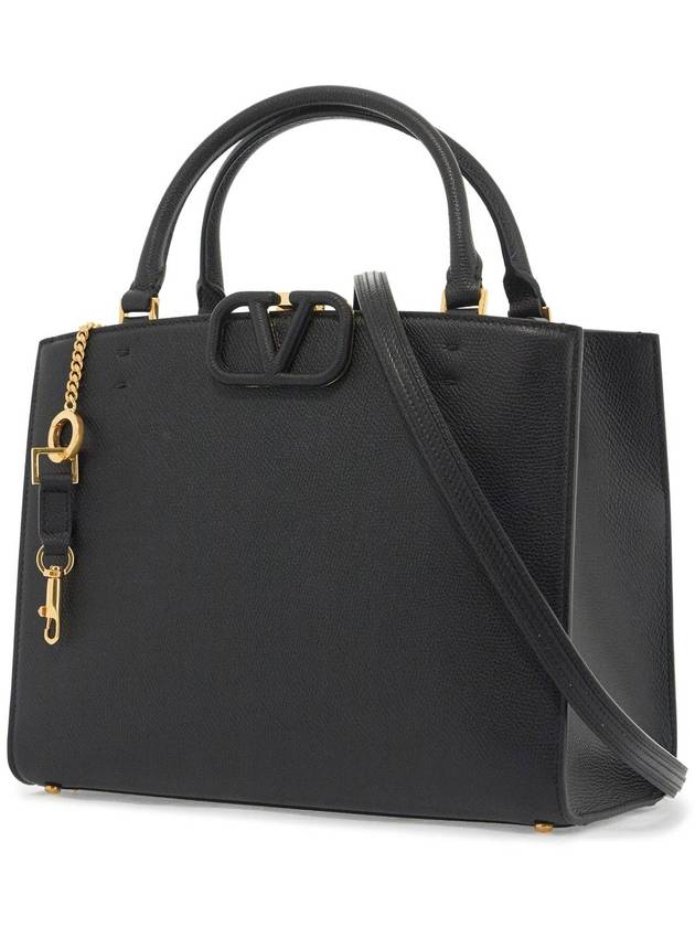 V Logo Leather Tote Bag Black - VALENTINO - BALAAN 4