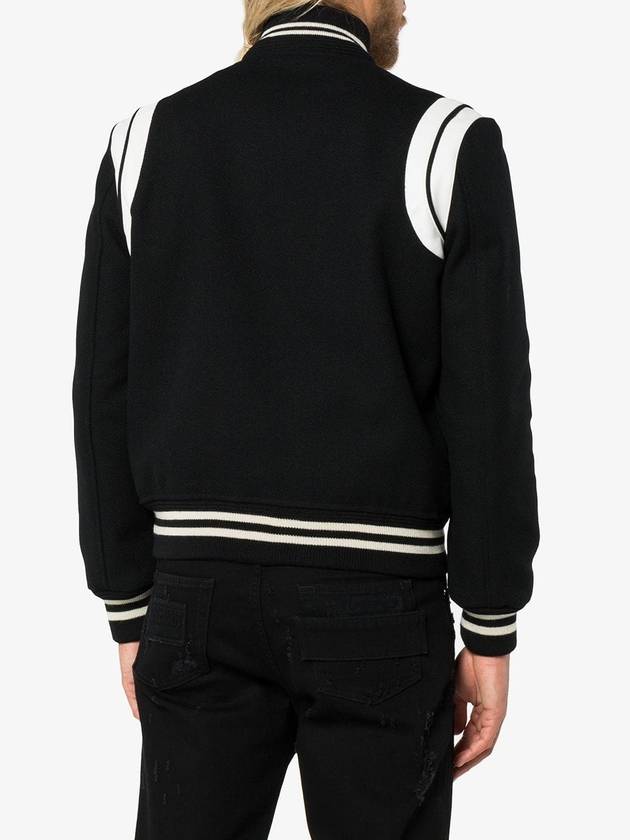 Teddy Bomber Jacket in Wool Black White - SAINT LAURENT - BALAAN 5