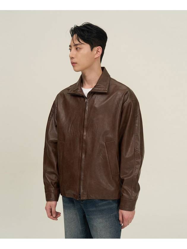 two-way high neck leather jacket brown - EXCONTAINER - BALAAN 3