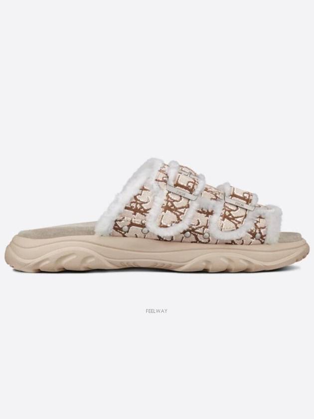 H Town Shearling Oblique Jacquard Sandals Cream - DIOR - BALAAN 5