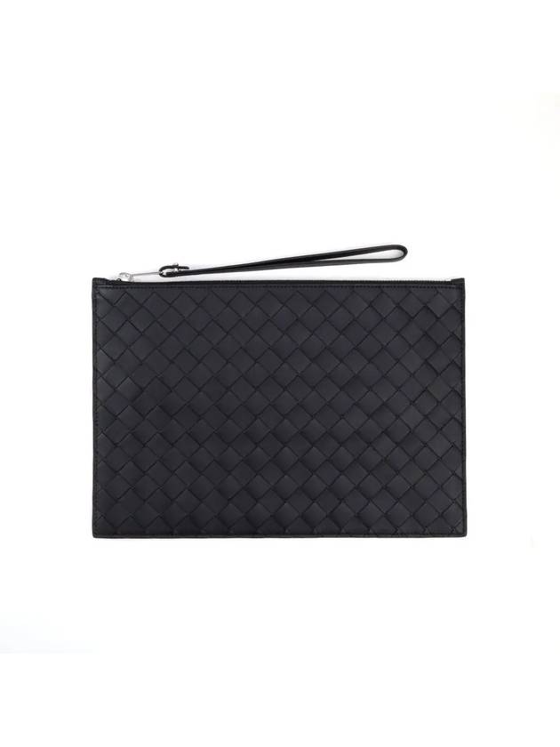 Intrecciato Strap Large Clutch Bag Black - BOTTEGA VENETA - BALAAN 2