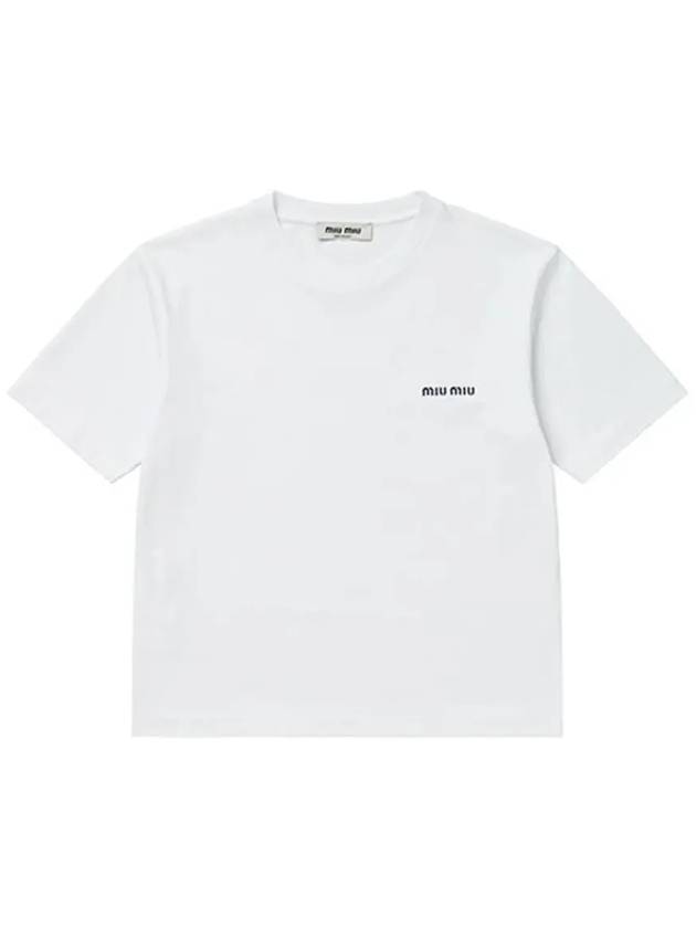 Logo Print Cotton Short Sleeve T-shirt White - MIU MIU - BALAAN 4