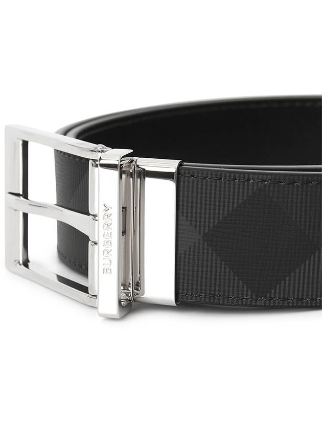 Reversible Checked Leather Belt Charcoal Silver - BURBERRY - BALAAN 7