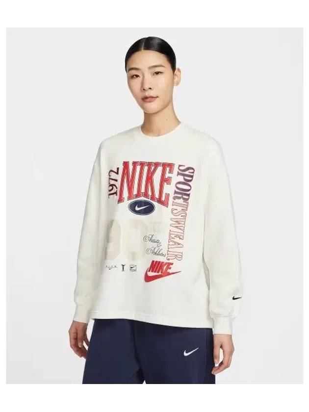 Women's Oversized Crew-Neck French Terry Sweatshirt Ivory - NIKE - BALAAN 2