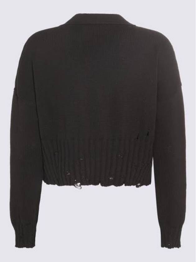 Embroidered Logo Distressed V-Neck Crop Cardigan Black - MARNI - BALAAN 3